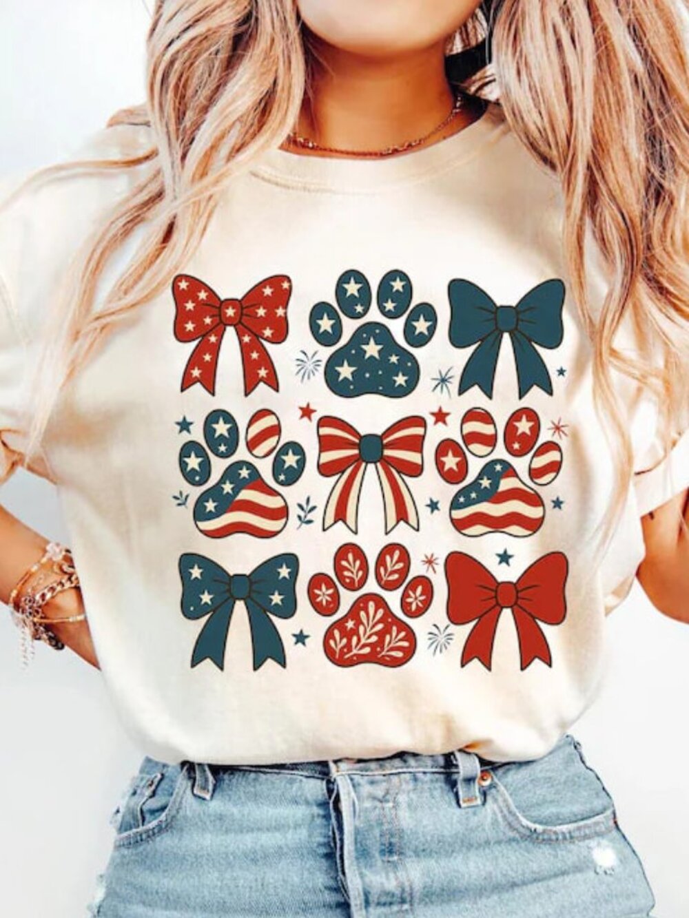 4th of July Shirt, Independence Day Tee, Cute Bows Paw Shirt, Gift For Dog Lover